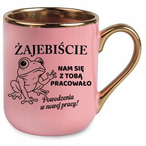Kubek RÓŻOWY elegant na Pożegnanie Odejście Koleżanki Kolegi Pracy śmieszny