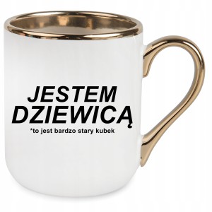 ZABAWNY KUBEK ELEGANT ZŁOTY JESTEM DZIEWICĄ URODZINY ŚWIĘTA + OPAKOWANIE