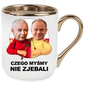 KUBEK ELEGANT ZŁOTY KACZYŃSKI TUSK SĄSIEDZI URODZINY ŚWIĘTA + OPAKOWANIE