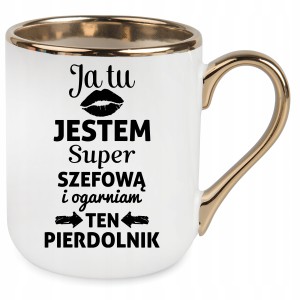 zabawny KUBEK ELEGANT ZŁOTY dla SZEFOWEJ PREZENT URODZINY ŚWIĘTA+OPAKOWANIE