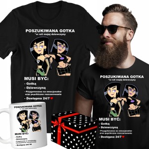ZESTAW KOSZULKA KUBEK POSZUKIWANA GOTKA śmieszny PREZENT URODZINY +PUDEŁKO