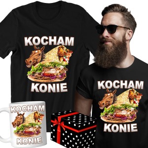 ZESTAW KOSZULKA KUBEK KOCHAM KONIE KEBAB PREZENT URODZINY ŚWIĘTA + PUDEŁKO