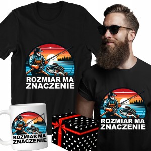 ZESTAW KOSZULKA KUBEK ROZMIAR MA ZNACZENIE PREZENT dla WĘDKARZA + PUDEŁKO
