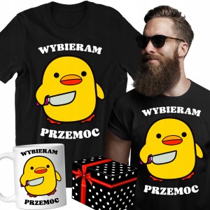 ZESTAW KOSZULKA KUBEK PREZENT WYBIERAM PRZEMOC ZABAWNA KACZKA + PUDEŁKO