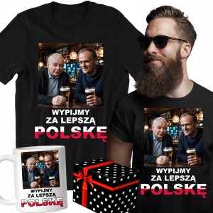 ZESTAW KOSZULKA KUBEK KACZYŃSKI TUSK ŚMIESZNY PREZENT ŚWIĘTA + PUDEŁKO