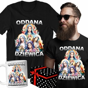 ZESTAW KOSZULKA KUBEK ODDANA DZIEWICA PREZENT URODZINY ŚWIĘTA + PUDEŁKO
