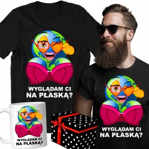 ZESTAW KOSZULKA KUBEK WYGLĄDAM CI NA PŁASKĄ ? PREZENT URODZINY + PUDEŁKO