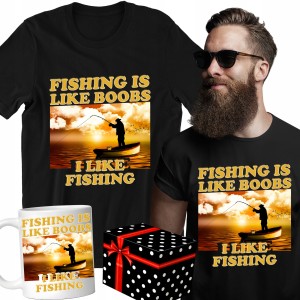 ZESTAW KOSZULKA KUBEK FISHING IS LIKE BOOBS PREZENT URODZINY +PUDEŁKO