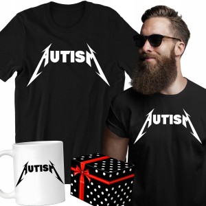 ZESTAW KOSZULKA KUBEK AUTISM Metallica śmieszny PREZENT URODZINY + PUDEŁKO
