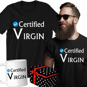 ZESTAW KOSZULKA KUBEK VIRGIN zabawny PREZENT URODZINY ŚWIĘTA + PUDEŁKO