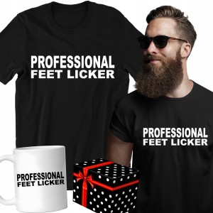 ZESTAW KOSZULKA KUBEK FEET LICKER zabawny PREZENT URODZINY ŚWIĘTA + PUDEŁKO