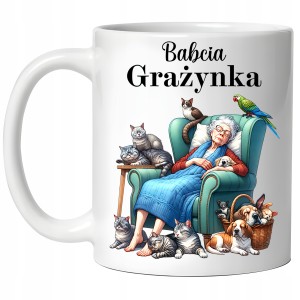 ZABAWNY KUBEK na DZIEŃ BABCI PREZENT URODZINY ŚWIĘTA + IMIĘ BABCI +PUDEŁKO