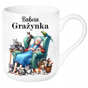 ŚMIESZNY KUBEK ELEGANT na DZIEŃ BABCI PREZENT URODZINY+ IMIĘ BABCI +PUDEŁKO