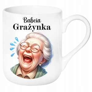 ŚMIESZNY KUBEK ELEGANT na DZIEŃ BABCI PREZENT URODZINY+ IMIĘ BABCI +PUDEŁKO