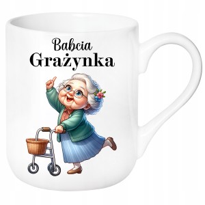 ŚMIESZNY KUBEK ELEGANT na DZIEŃ BABCI PREZENT URODZINY+ IMIĘ BABCI +PUDEŁKO