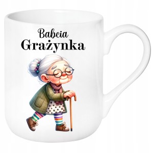 ŚMIESZNY KUBEK ELEGANT na DZIEŃ BABCI PREZENT URODZINY+ IMIĘ BABCI +PUDEŁKO