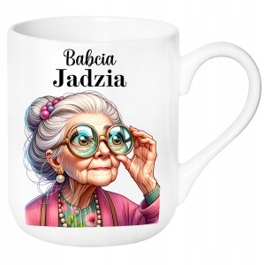 ŚMIESZNY KUBEK ELEGANT na DZIEŃ BABCI PREZENT URODZINY+ IMIĘ BABCI +PUDEŁKO