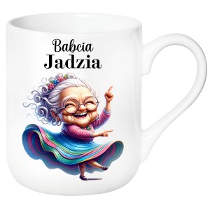 ŚMIESZNY KUBEK ELEGANT na DZIEŃ BABCI PREZENT URODZINY+ IMIĘ BABCI +PUDEŁKO