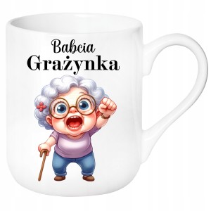ŚMIESZNY KUBEK ELEGANT na DZIEŃ BABCI PREZENT URODZINY+ IMIĘ BABCI +PUDEŁKO