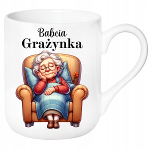 ŚMIESZNY KUBEK ELEGANT na DZIEŃ BABCI PREZENT URODZINY+ IMIĘ BABCI +PUDEŁKO