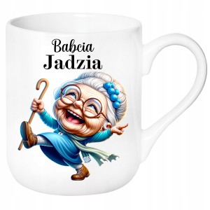 ŚMIESZNY KUBEK ELEGANT na DZIEŃ BABCI PREZENT URODZINY+ IMIĘ BABCI +PUDEŁKO