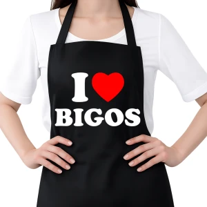 I LOVE BIGOS ZABAWNY FARTUCH KUCHENNY UNISEX na PREZENT ŚWIĘTA URODZINY