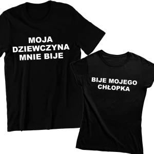 ZESTAW na DZIEŃ CHŁOPAKA dla PARY ZABAWNE KOSZULKI na PREZENT Moja dziewczyna mnie bije ,  Bije mojego chłopaka