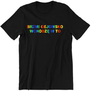 BRZMI GEJOWSKO WCHODZĘ W TO ZABAWNA śmieszna KOSZULKA na PREZENT URODZINY