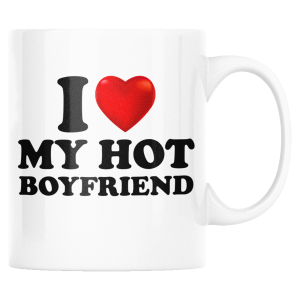 KUBEK I LOVE MY HOT BOYFRIEND ZABAWNY ŚMIESZNY PREZENT URODZINY 330ml + OPAKOWANIE