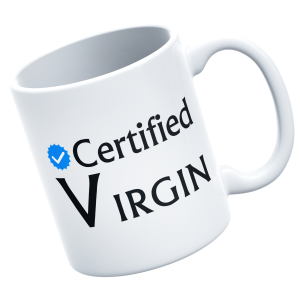 KUBEK CERTIFIED VIRGIN zabawny śmieszny PREZENT URODZINY 330ml + OPAKOWANIE