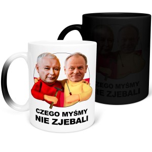 MAGICZNY KUBEK KACZYŃSKI x TUSK SĄSIEDZI CZEGO MYŚMY NIE ZJEBALI ŚMIESZNY PREZENT 330ml + OPAKOWANIE