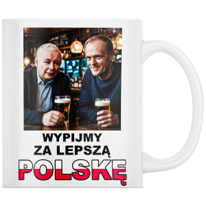 KUBEK KACZYŃSKI TUSK "Wypijmy za lepszą Polskę" PREZENT 330ml + OPAKOWANIE na URODZINY ŚWIĘTA