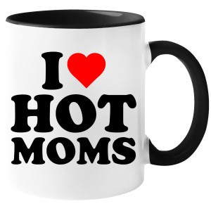 KUBEK I LOVE HOT MOMS śmieszny PREZENT URODZINY ŚWIĘTA 330ml + OPAKOWANIE