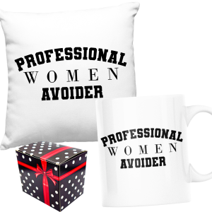 ZABAWNY ZESTAW PREZENT PODUSZKA + KUBEK PROFESSIONAL WOMEN AVOIDER
