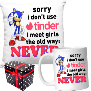 ZABAWNY ZESTAW śmieszny PREZENT PODUSZKA + KUBEK TINDER + PUDEŁKO