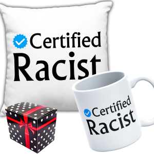 ZABAWNY ZESTAW PREZENT ŚWIĘTA PODUSZKA + KUBEK CERTIFIED RACIST + PUDEŁKO