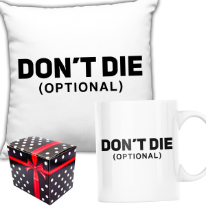 ZABAWNY ZESTAW PREZENT ŚWIĘTA PODUSZKA + KUBEK DONT DIE + PUDEŁKO
