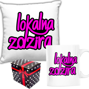 ZABAWNY ZESTAW PREZENT PODUSZKA + KUBEK LOKALNA ZDZIRA + PUDEŁKO ŚWIĘTA