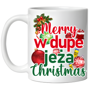 KUBEK świąteczny W DUPE JEŻA PAN BOCZEK śmieszny PREZENT 330ml + OPAKOWANIE