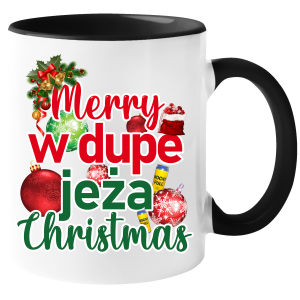 KUBEK świąteczny W DUPE JEŻA PAN BOCZEK śmieszny PREZENT 330ml + OPAKOWANIE