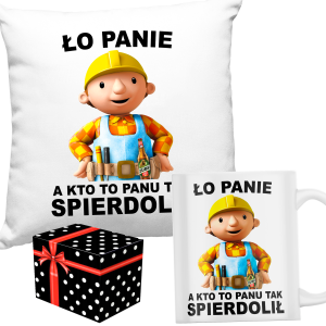 zabawny ZESTAW BOB ŁO PANIE PREZENT URODZINY ŚWIĘTA PODUSZKA + KUBEK