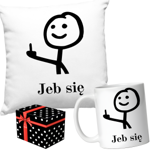 zabawny ZESTAW JEB SIĘ PREZENT na URODZINY ŚWIĘTA PODUSZKA + KUBEK