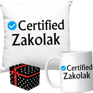 ZABAWNY ZESTAW CERTIFIED ZAKOLAK IDEALNY PREZENT DLA KUMPLA PODUSZKA +KUBEK