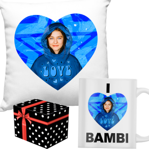ZABAWNY ZESTAW PREZENT PODUSZKA + KUBEK I LOVE BAMBI 