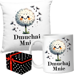 ZESTAW śmieszny PREZENT NA WALENTYNKI PODUSZKA+ KUBEK DMUCHAJ MNIE+ PUDEŁKO