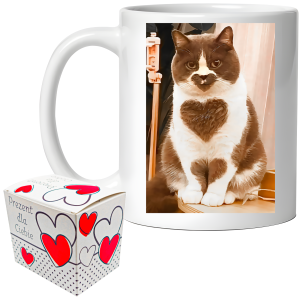 KUBEK na WALENTYNKI KOT KOTEK SERCE zabawny PREZENT 330 ml + OPAKOWANIE