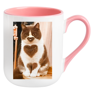 KUBEK RÓŻOWY na WALENTYNKI KOT KOTEK SERCE zabawny PREZENT 330 ml + OPAKOWANIE