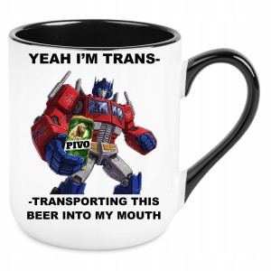 śmieszny KUBEK ELEGANT CZARNY NA PREZENT YEAH IM TRANS...+ OPAKOWANIE 330ml