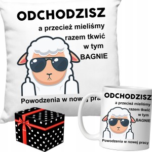 ZESTAW KUBEK + PODUSZKA POŻEGNANIE Z PRACY ODEJŚCIE Z PRACY ODCHODZISZ