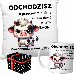 ZESTAW KUBEK + PODUSZKA POŻEGNANIE Z PRACY ODEJŚCIE Z PRACY ODCHODZISZ